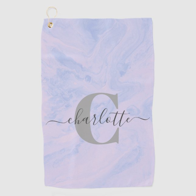 Lilac Lavender Marble Elegant Monogram Name Golfhandtuch (Vorderseite)
