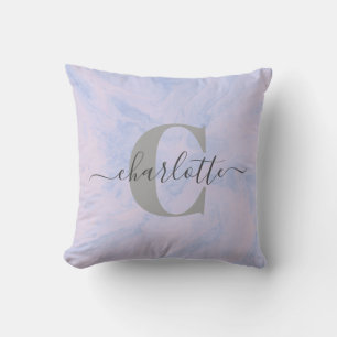 Lilac Lavender Marble Elegant Monogram Name  Kissen