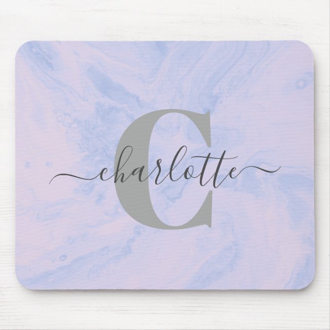Lilac Lavender Marble Elegant Monogram Name Mousepad (Vorne)