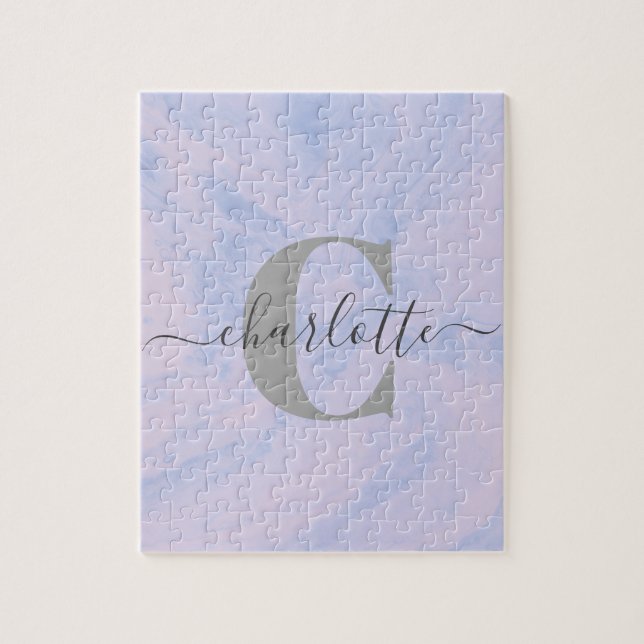 Lilac Lavender Marble Elegant Monogram Name Puzzle (Vertikal)