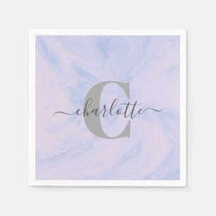 Lilac Lavender Marble Elegant Monogram Name Serviette