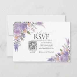 Lilac Lavender Mauve Floral QR Code Wedding RSVP Karte