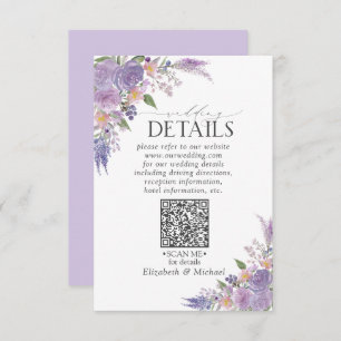 Lilac Lavender Mauve Floral QRCode Wedding Details Begleitkarte