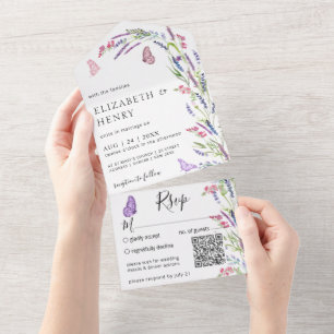 Lilac Lavender Mauve Wedding Qr Code All In One Einladung