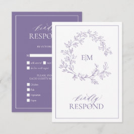Lilac Lavender Monogram Wedding RSVP Card Karte