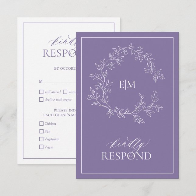 Lilac Lavender Monogram Wedding RSVP Card Karte (Vorne/Hinten)