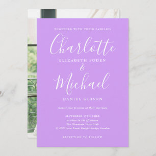 Lilac Lavender Signature Script-Foto Hochzeit Einladung