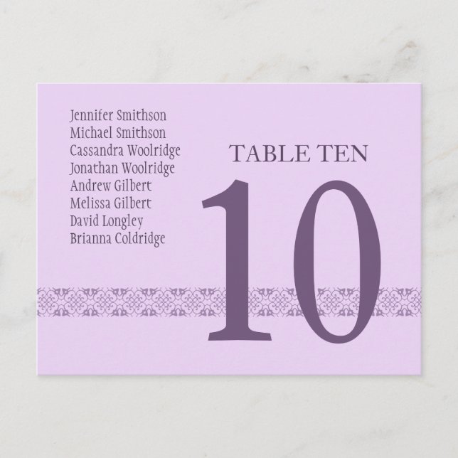 LILAC & LAVENDER Tischnummer Card Empfang (Vorderseite)
