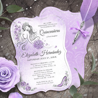 Lilac Lavender und Silver Princess Quince Birthday Einladung
