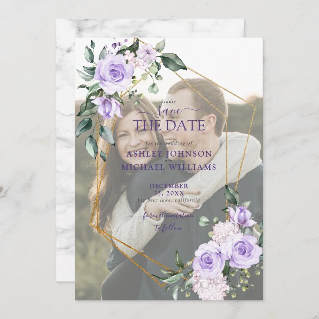 Lilac Lavender Vellum Overlay Foto Save the Date (Vorne/Hinten)