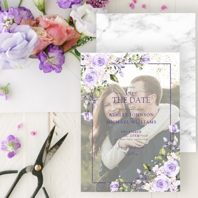 Lilac Lavender Vellum Overlay Foto Save the Date (Von Creator hochgeladen)