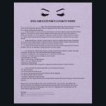 LILAC Leder EYELASH EXTENSION CONSENT FORMULAR Flyer<br><div class="desc">Eyelash Extensions Consent Formulare sind perfekt für Ihr Lash Extension Geschäft. Dieses moderne und ausgeklügelte Konsensformular bietet eine glamouröse, minimalistische Illustration der Wimpern einer Frau, einen Titel und einen Block, in dem Sie alle Ihre Einwilligungsinformationen auf einen Luxus vor einem gedruckten LILAC Lederhintergrund einfügen können. LEADER IST EIN DRUCKENDER WIRKSAM,...</div>