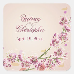 Lilac lila Aquarell Blume Hochzeitsaufkleber Quadratischer Aufkleber