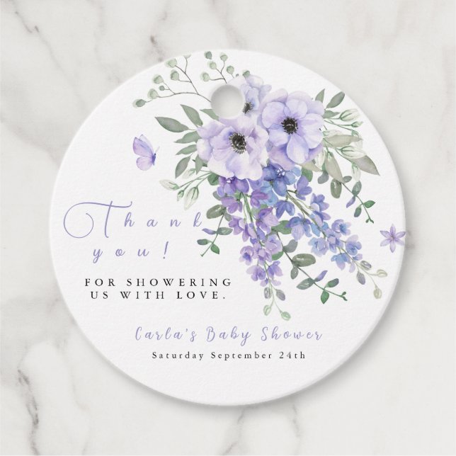 Lilac lila Blütendusche Danke für das Etikett Geschenkanhänger (Vorderseite)