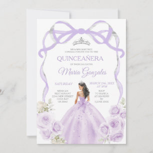 Lilac Lila Bow Princess Silver Crown Quinceañera Einladung