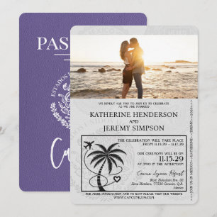 Lilac Lila Cancun Passport Wedding Einladung