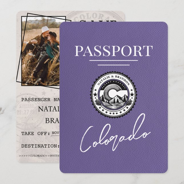Lilac Lila Colorado Passport Save the Date (Vorne/Hinten)