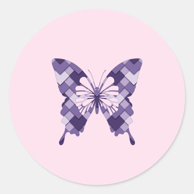 Lilac Lila Diamond Harlequin Schmetterling Runder Aufkleber (Vorderseite)