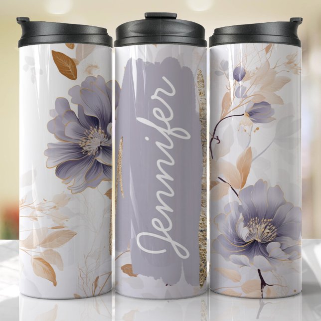 Lilac Lila Floral Add Name Custom Gift Thermosbecher (Floral Personalized Tumbler)