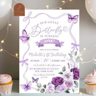 Lilac Lila Floral Butterfly zum Geburtstag Einladu Einladung