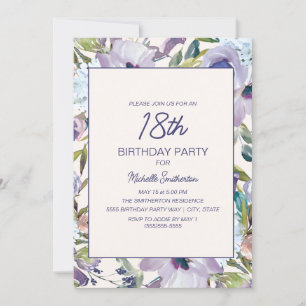 Lilac Lila Floral Greenery 18. Geburtstag Einladung