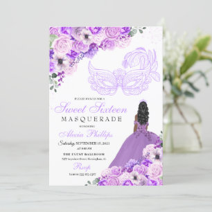 Lilac Lila Floral Masquerade Sweet 16 Einladung