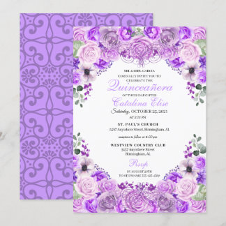 Lilac Lila Floral Quinceanera Geburtstag Einladung