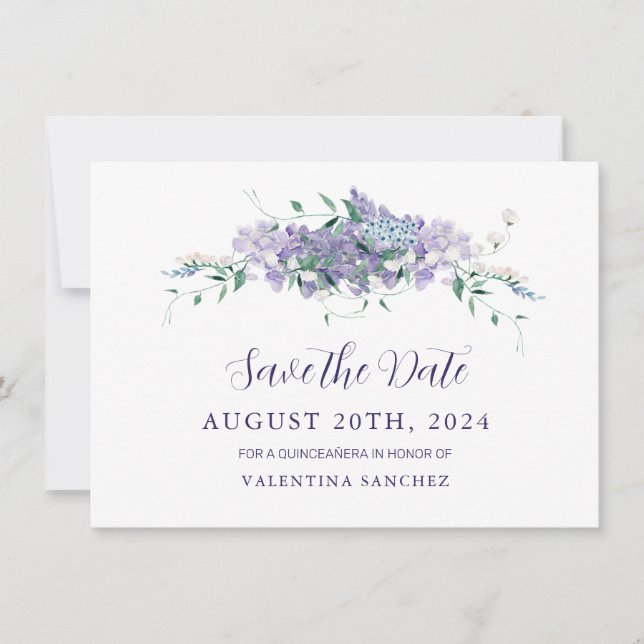 Lilac Lila Floral Quinceanera Save The Date (Vorderseite)