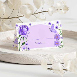 Lilac Lila Floral Rose & Butterfly Quinceañera Platzkarte