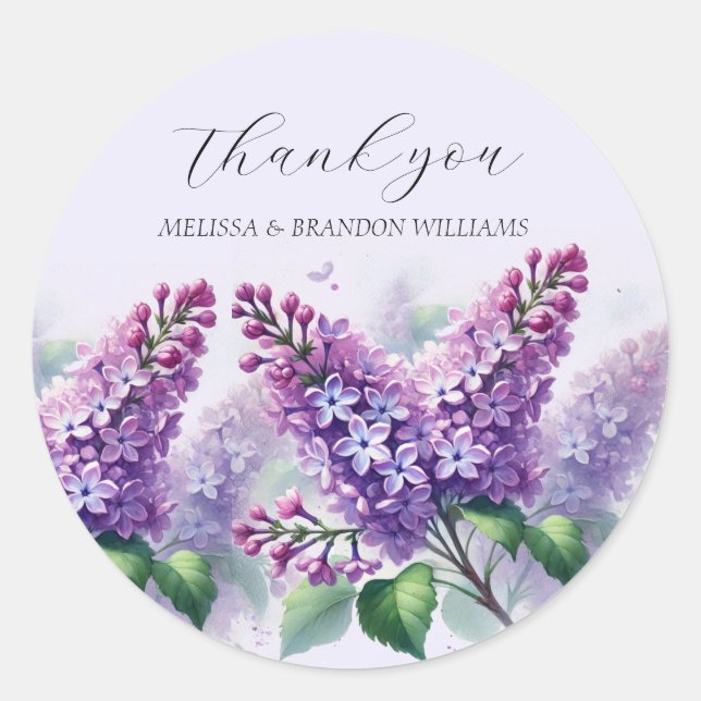 Lilac Lila Floral Wedding Vielen Dank Runder Aufkleber (Vorderseite)