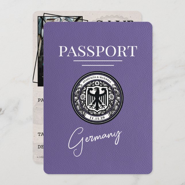 Lilac Lila Germany Passport Save the Date (Vorne/Hinten)