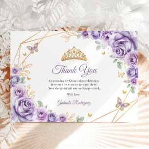 Lilac Lila Gold Floral Quinceanera Dankeskarte