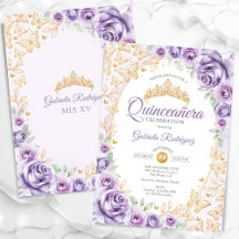 Lilac Lila Gold Floral Quinceanera