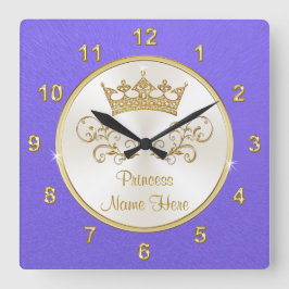 Lilac Lila Gold Personalisiert Princess Zimmerdeko Quadratische Wanduhr