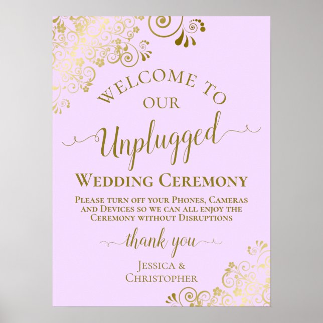 Lilac Lila & Gold Unplugged Wedding Zeremonie Poster (Vorne)