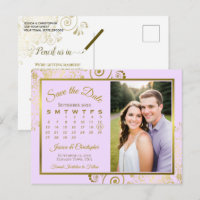 Lilac Lila Gold Wedding Rett Date Calendar Foto