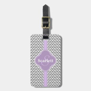 Lilac Lila Graues Zickzack Muster und Monogramm Gepäckanhänger