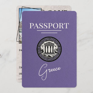 Lilac Lila Greece Passport Save the Date Card