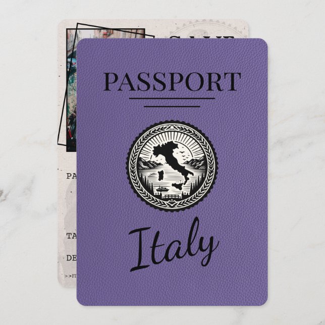 Lilac Lila Italy Passport Save The Date (Vorne/Hinten)