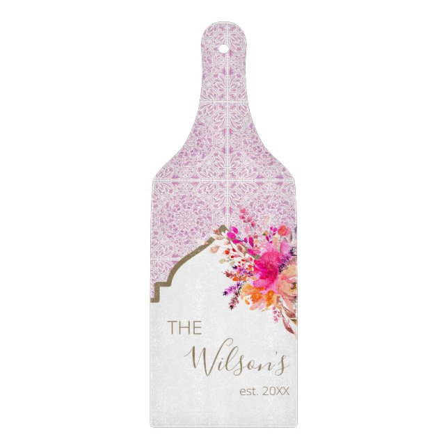 Lilac Lila Mediterrane Tile Monogram Wedding Schneidebrett (Vorderseite)