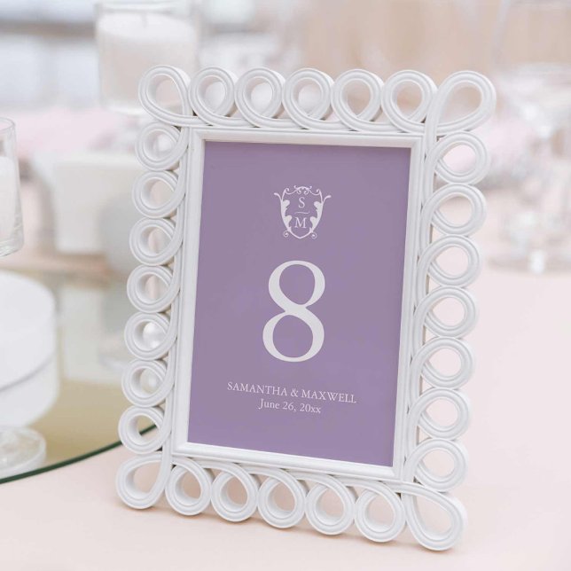 Lilac Lila Monogram Wedding Tischnummer Cards (Wedding table numbers simple purple monogram)