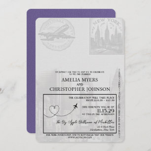 Lilac Lila New York City Passport Wedding Einladung
