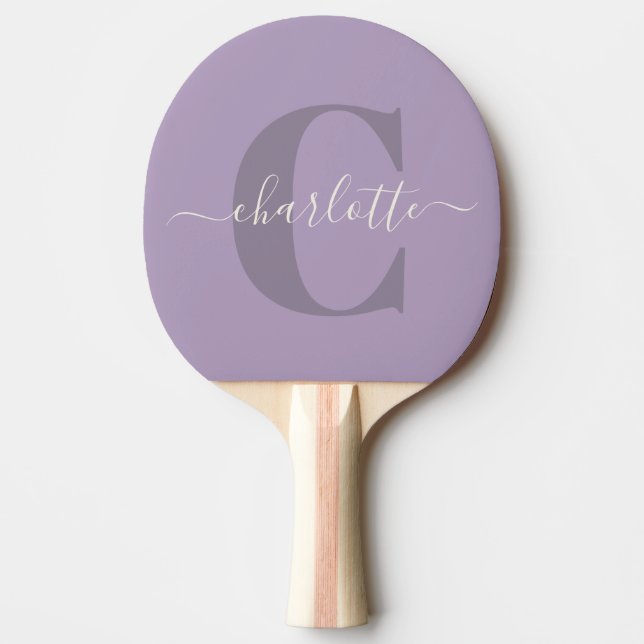 Lilac Lila Personalisiert Script Monogram Name Tischtennis Schläger (Vorderseite)