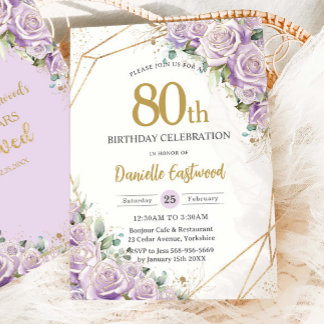 Lilac Lila Rose Bloral 80. Geburtstag Einladung