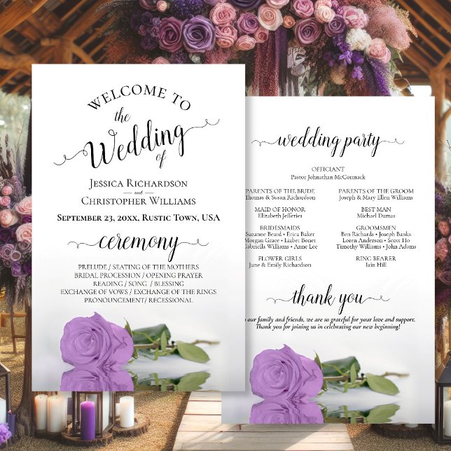 Lilac Lila Rose Elegantes Budget Hochzeitsprogramm (Front/Back)
