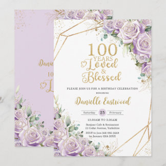 Lilac Lila Rose Floral 100. Geburtstag Liebe Einladung