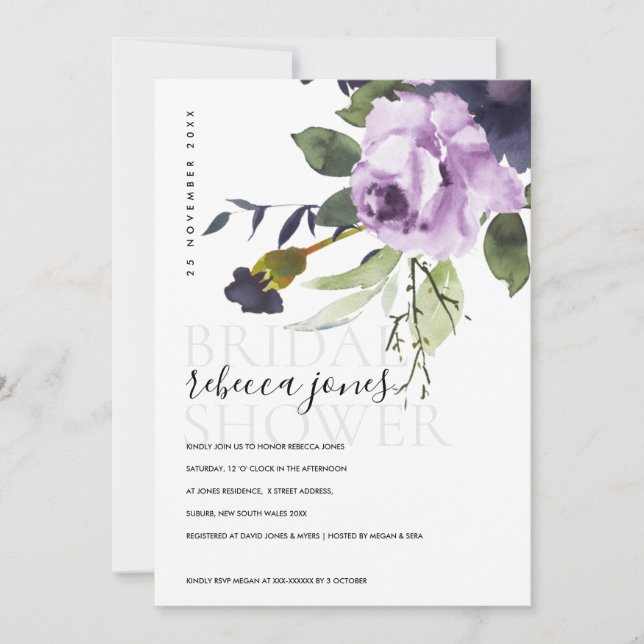 LILAC LILA ROSE PEONRAL FLORAL BUNCH BRAUTPARTY ANKÜNDIGUNG (Vorderseite)