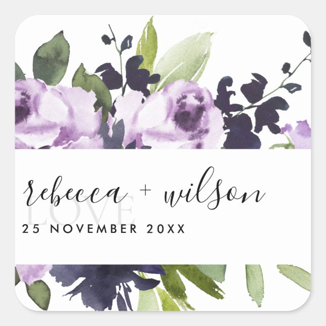 LILAC LILA ROSE PEONY FLORAL BUNCH LIEBE WEDD QUADRATISCHER AUFKLEBER (Vorderseite)