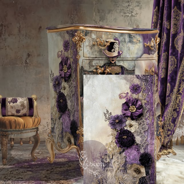 Lilac Lila Scrapbook Mixed Media Floral & Lace Seidenpapier (Shabby Chic Junk Journal Aesthetics, Floral & Lace Mixed Media Collage, Decoupage Tissue Paper)