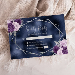 Lilac Lila Silver Floral Geometric Navy Foil RSVP Karte